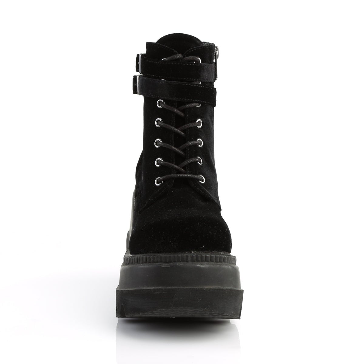 Too Fast | Demonia Shaker 52 | Black Velvet Women's Ankle Boots