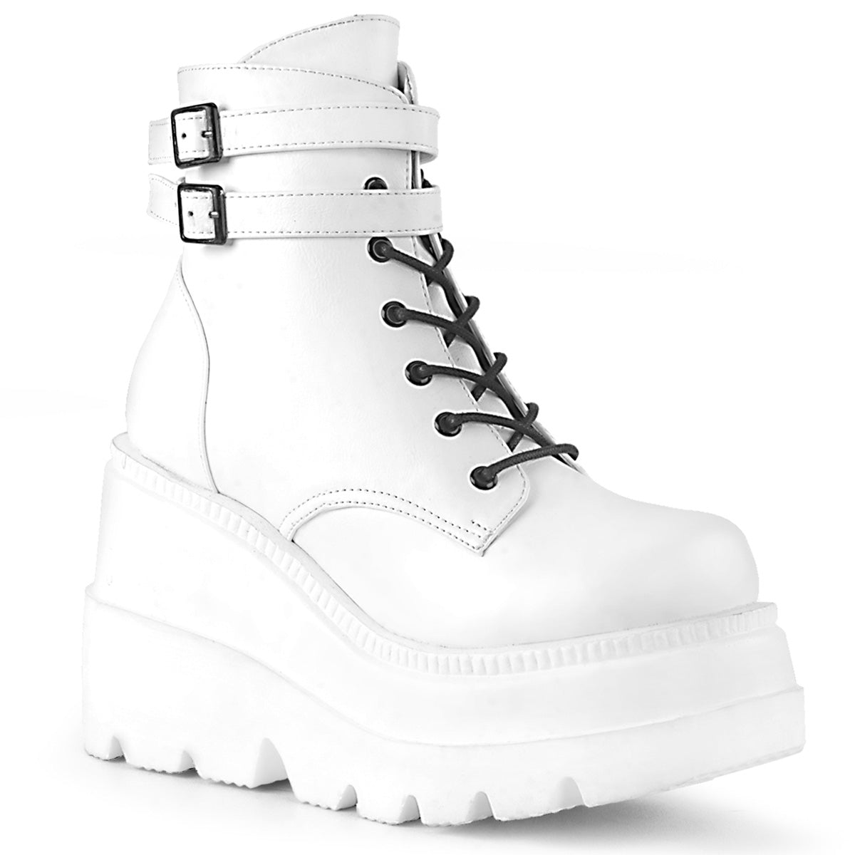 Too Fast | Demonia Shaker 52 | White Vegan Leather Women's Ankle Boots