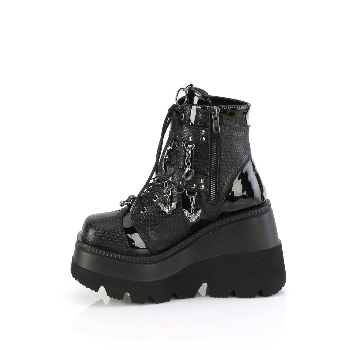 Too Fast | Demonia Shaker 66 | Black Vegan Leather Women's Ankle Boots