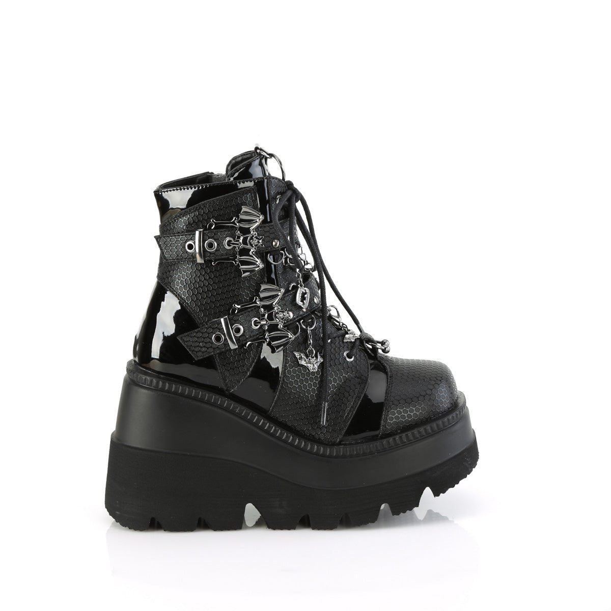 Too Fast | Demonia Shaker 66 | Black Vegan Leather Women's Ankle Boots