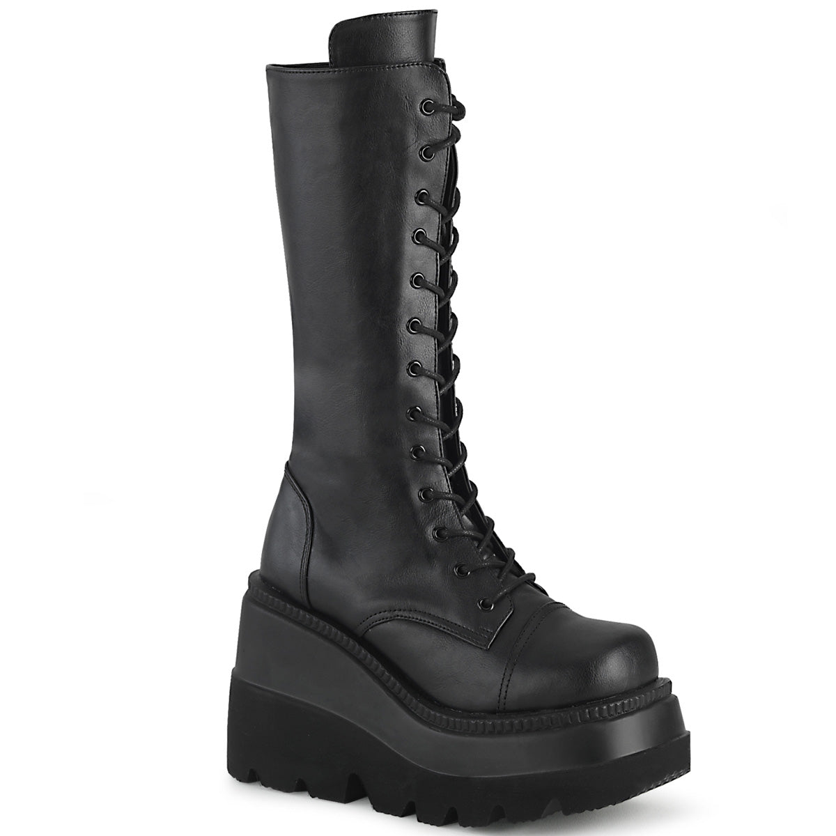 Too Fast | Demonia Shaker 72 | Black Vegan Leather Women&#39;s Mid Calf Boots