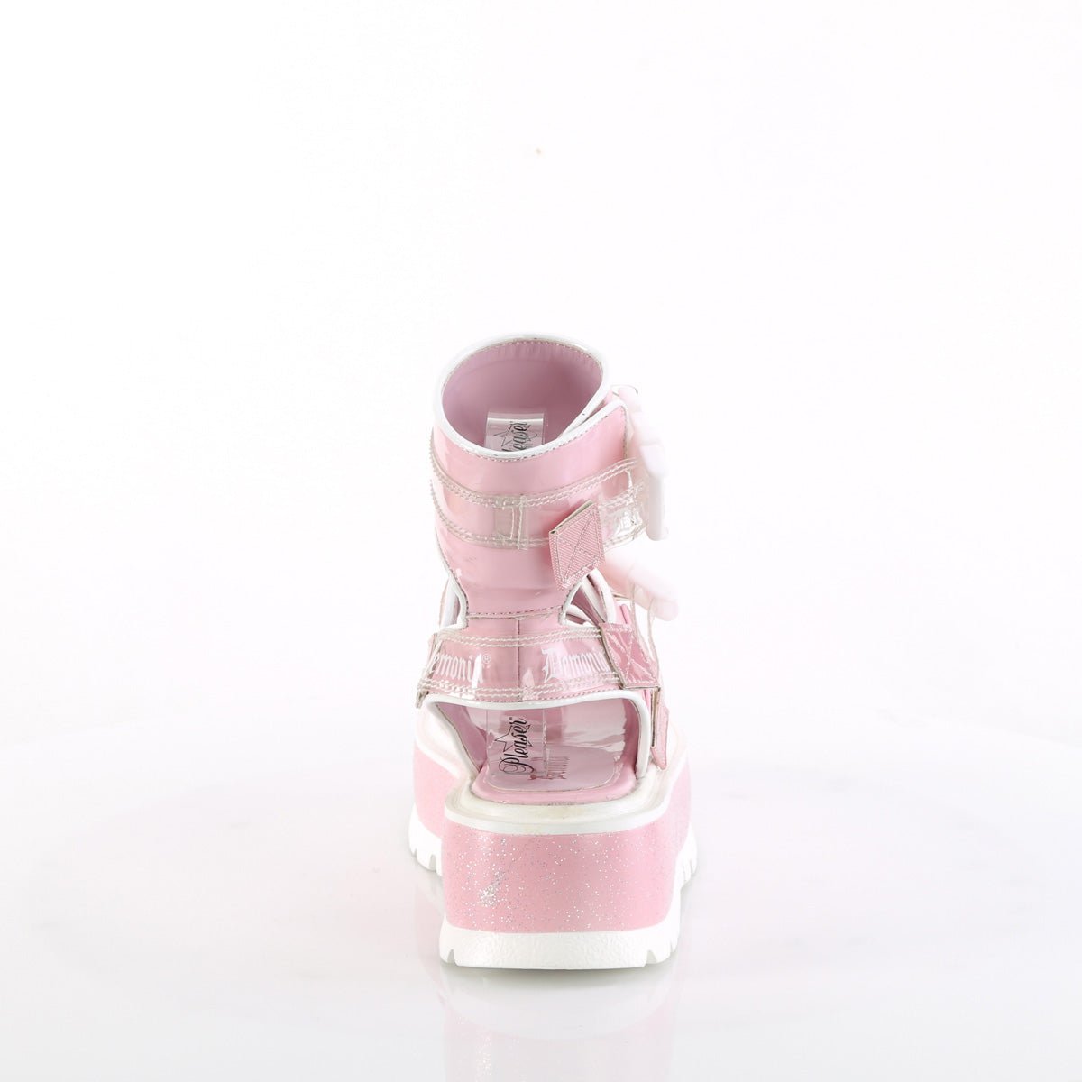 Too Fast | Demonia Slacker 15 B | Baby Pink Hologram Patent Women's Sandals