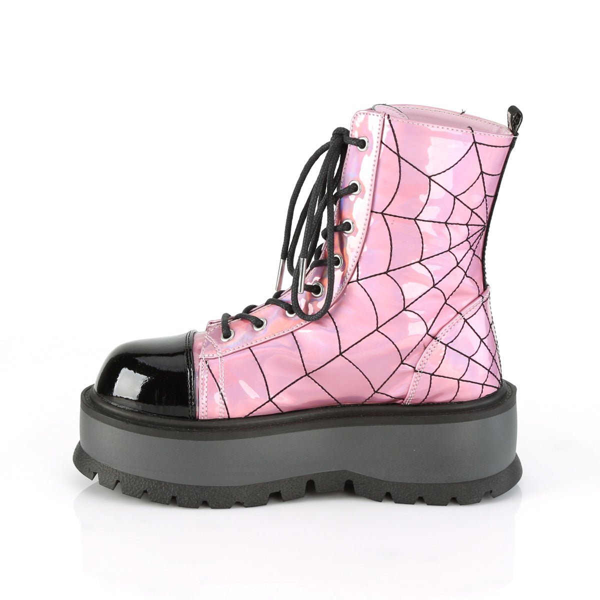Demonia SLACKER-88 | Pink & Black Hologram & Patent Women's Ankle 