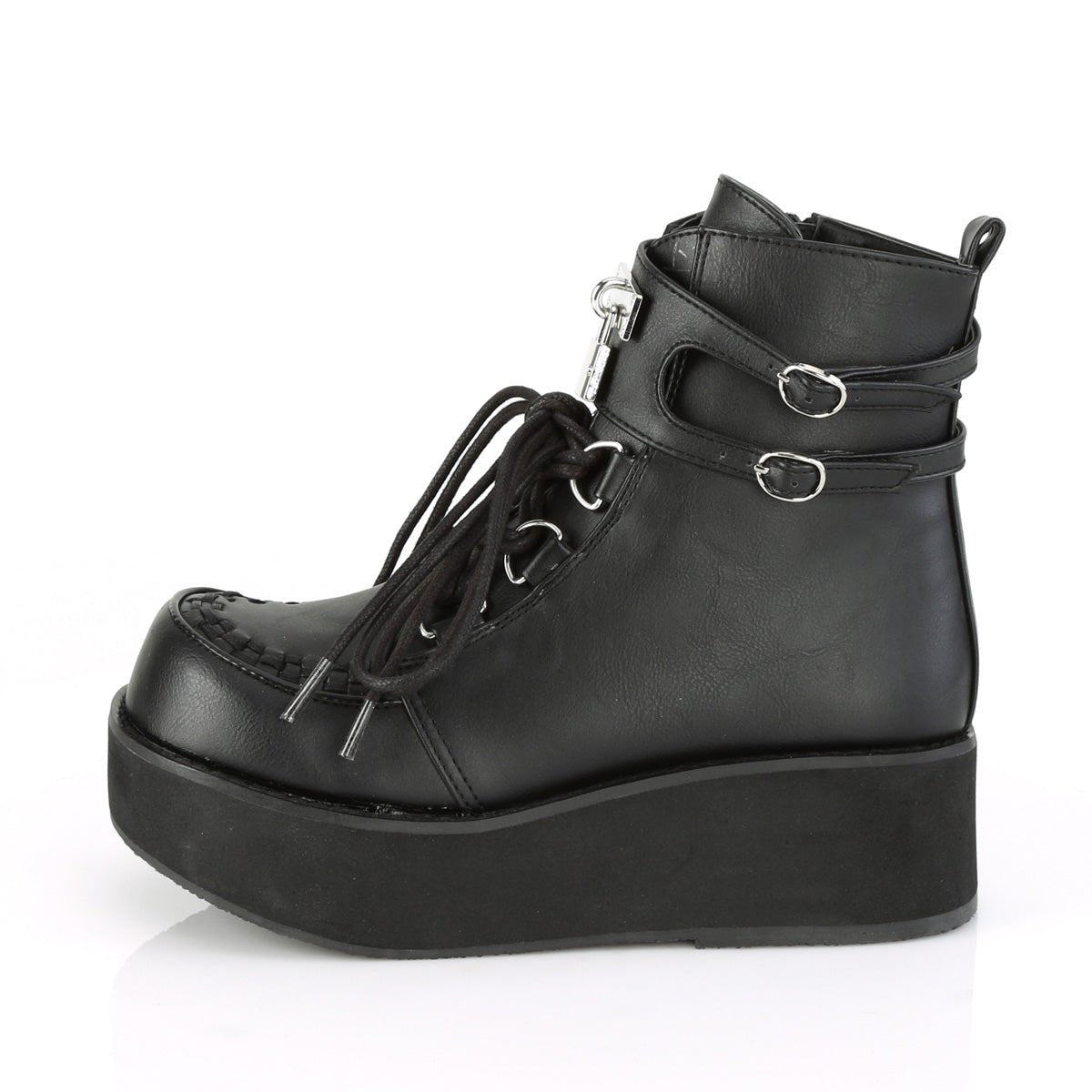 Too Fast | Demonia Sprite 70 | Black Vegan Leather Women's Ankle Boots