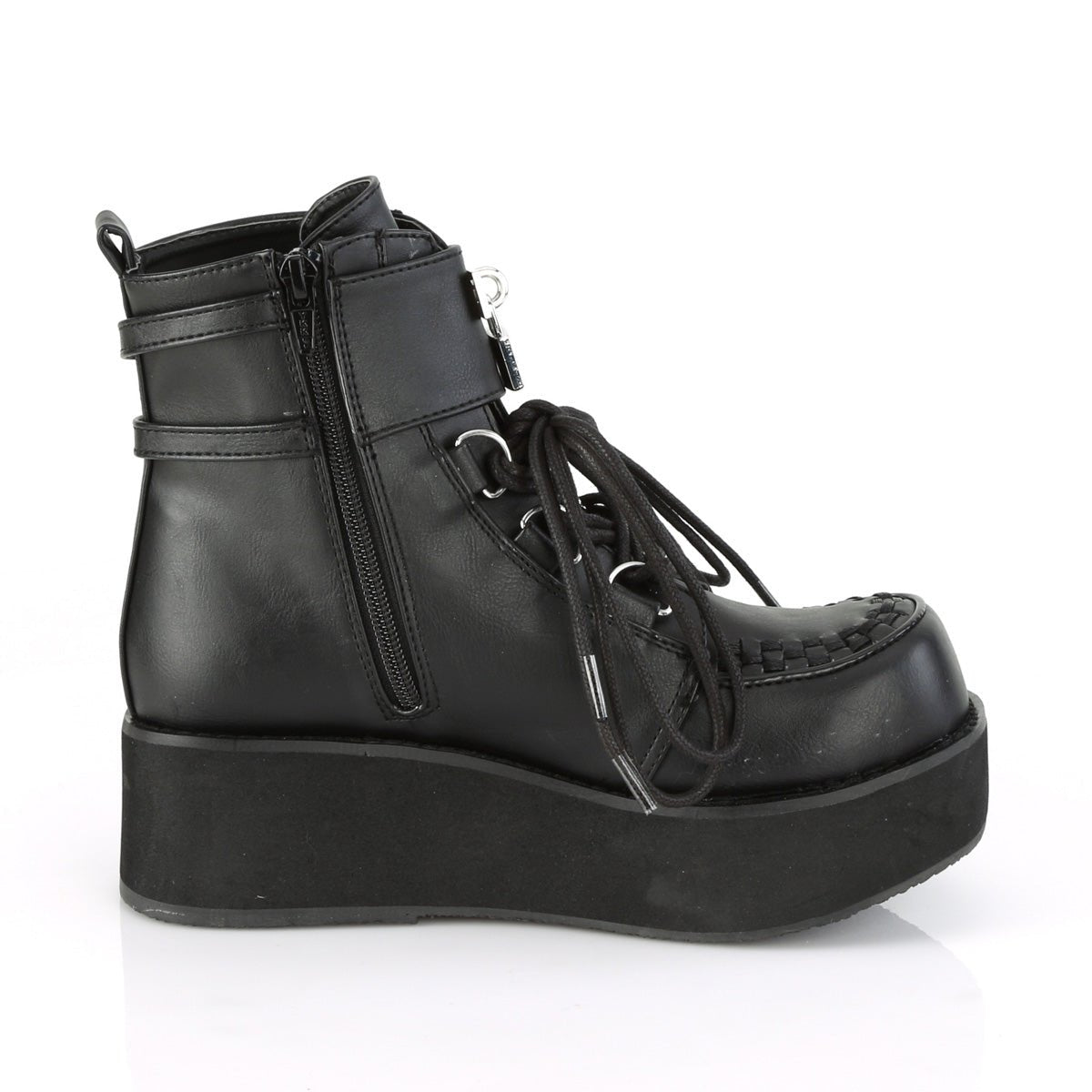 Too Fast | Demonia Sprite 70 | Black Vegan Leather Women&#39;s Ankle Boots