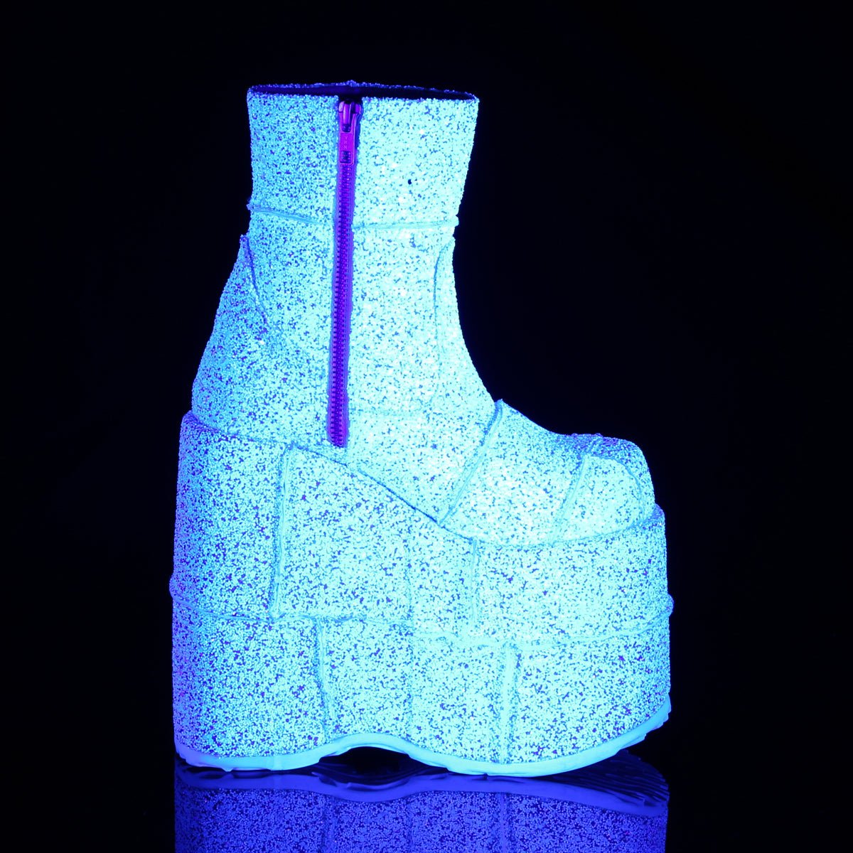 Too Fast | Demonia Stack 201 G | White Glitter Unisex Platform Boots