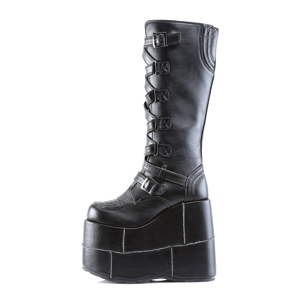 Too Fast | Demonia Stack 308 | Black Vegan Leather Unisex Platform Boots