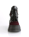Too Fast | Demonia Stomp 18 | Black Patent Leather & Velvet Women's Ankle Boots