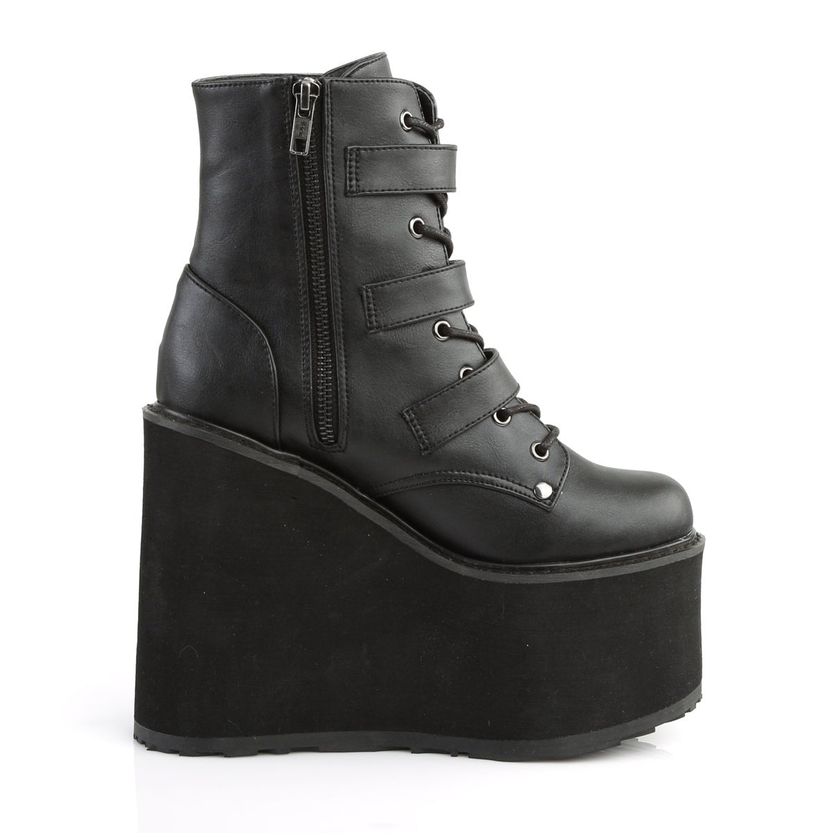 Too Fast | Demonia Swing 103 | Black Vegan Leather Women&#39;s Ankle Boots