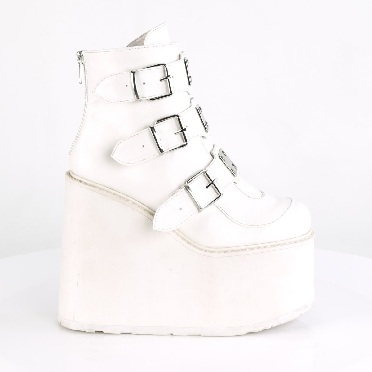 Too Fast | Demonia Swing 105 | White Vegan Leather Women&#39;s Ankle Boots