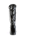 Too Fast | Demonia Swing 150 | Black Stretch Patent Leather Women's Knee High Boots