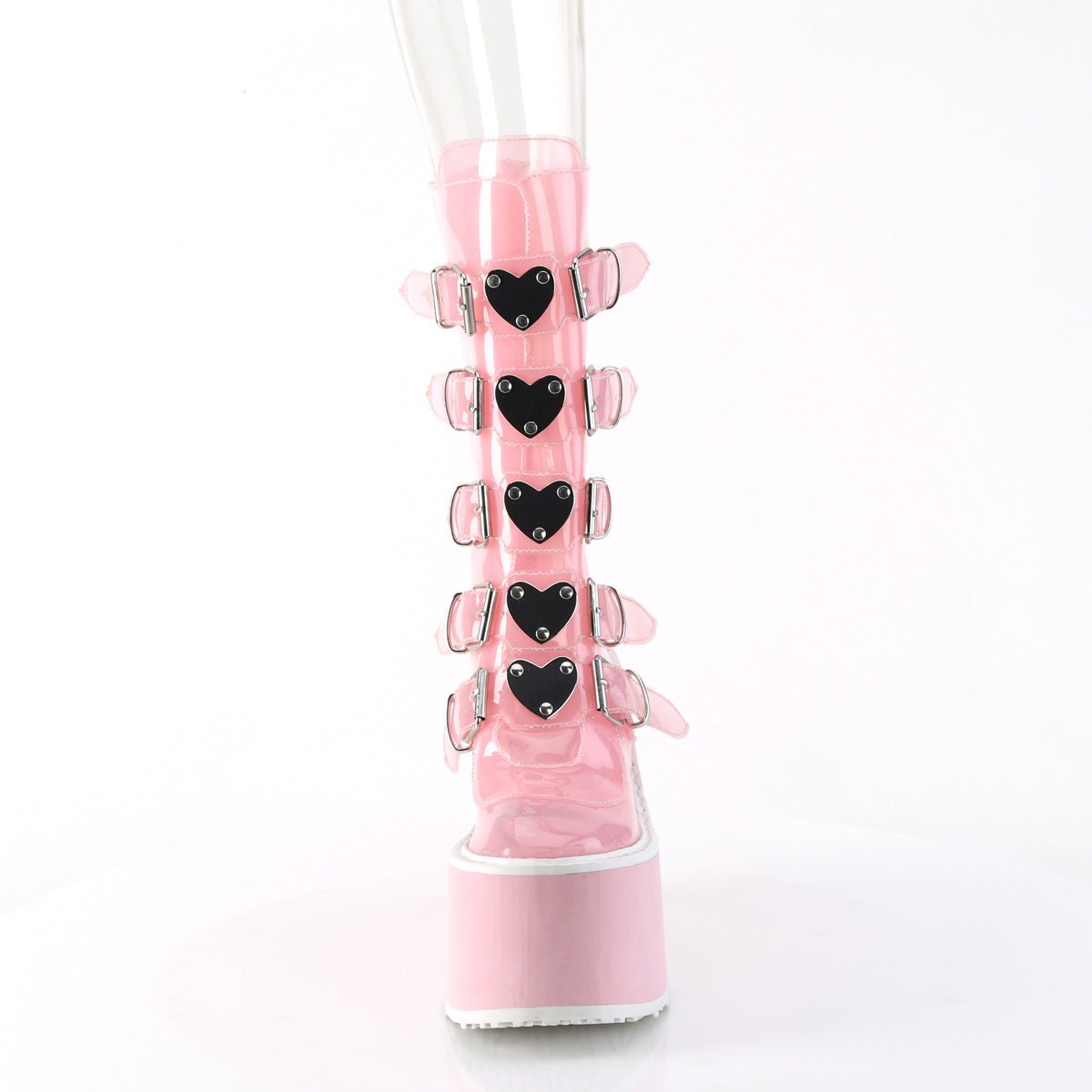 Too Fast | Demonia Swing 230 C | Baby Pink Tpu (Thermoplastic Polyurethane) Women's Mid Calf Boots