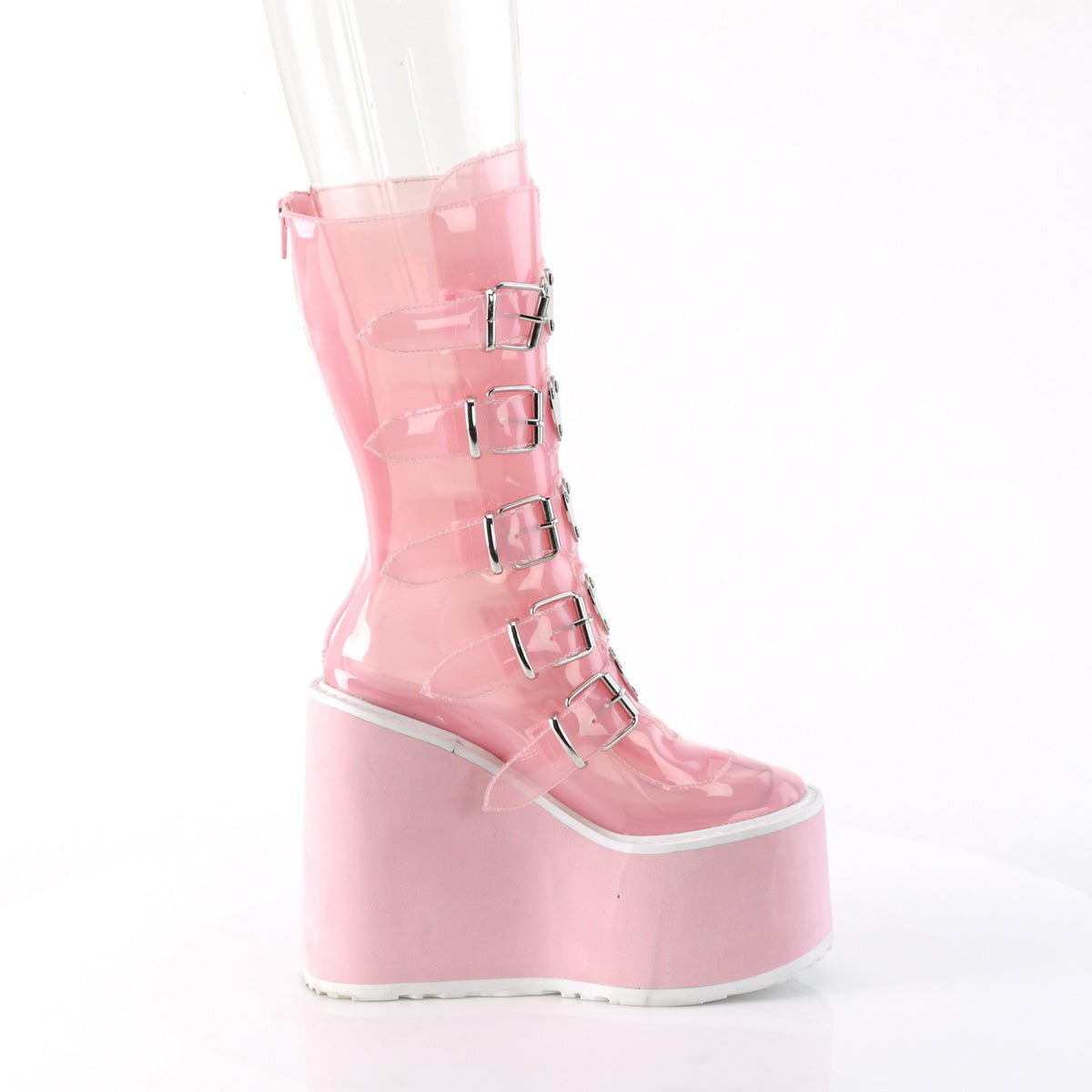 Too Fast | Demonia Swing 230 C | Baby Pink Tpu (Thermoplastic Polyurethane) Women&#39;s Mid Calf Boots
