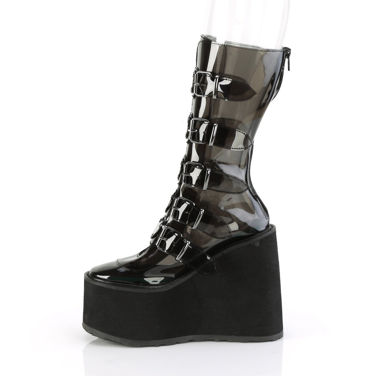 Too Fast | Demonia Swing 230 C | Smoke Tpu (Thermoplastic Polyurethane) Women&#39;s Mid Calf Boots