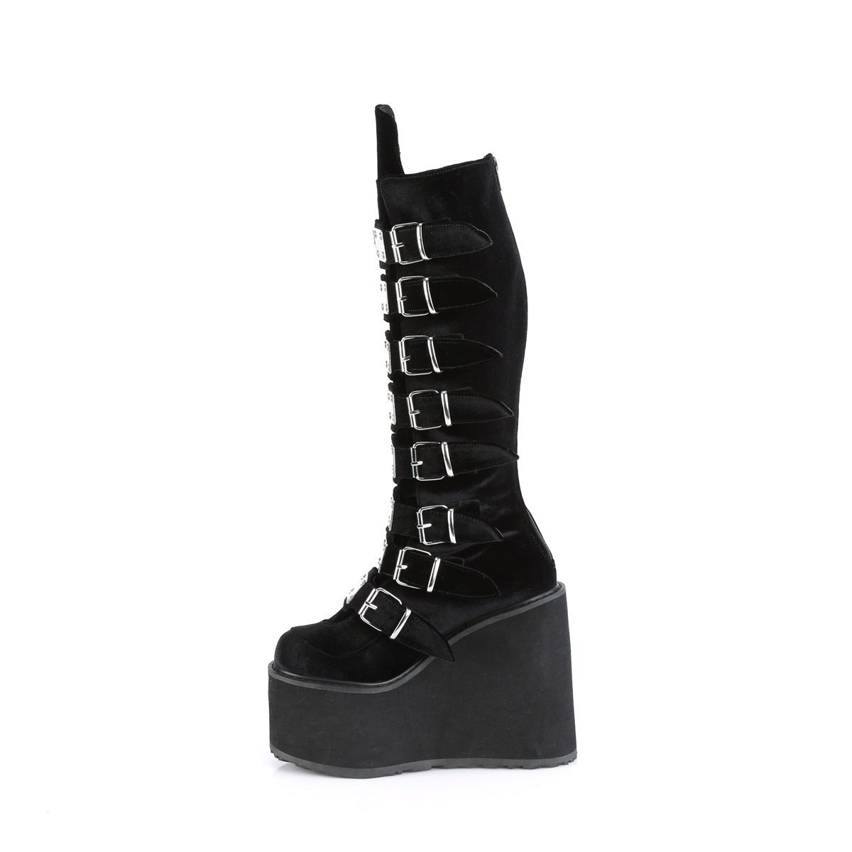 Demonia Swing-815 Buckle Knee High Platform Boots - Black