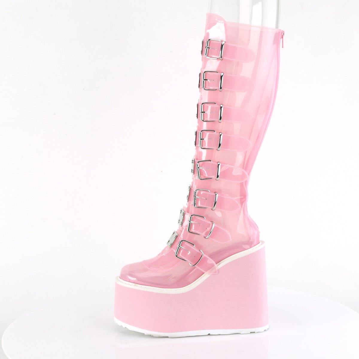 Too Fast | Demonia Swing 815 C | Baby Pink Tpu (Thermoplastic Polyurethane) Women&#39;s Knee High Boots
