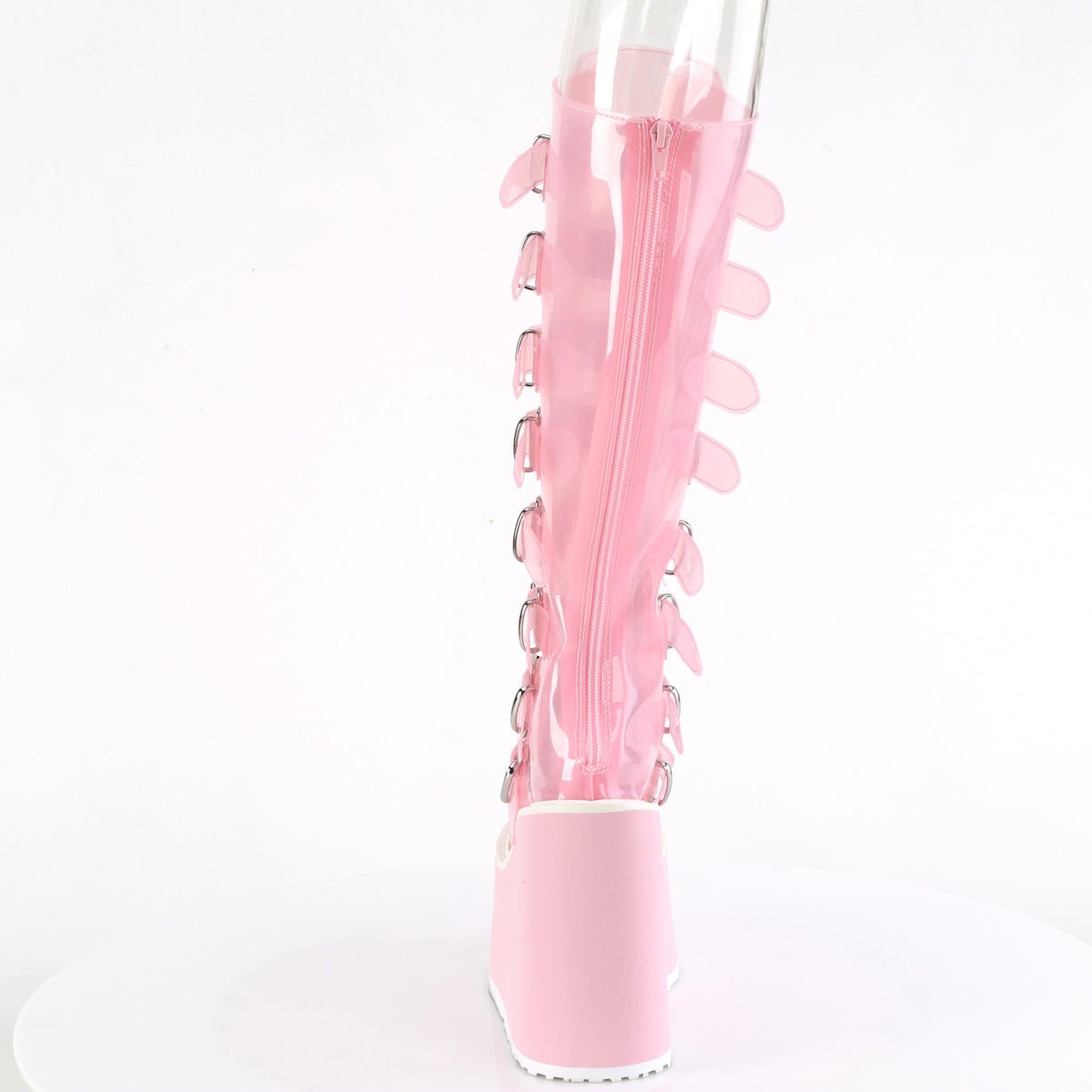 Too Fast | Demonia Swing 815 C | Baby Pink Tpu (Thermoplastic Polyurethane) Women&#39;s Knee High Boots