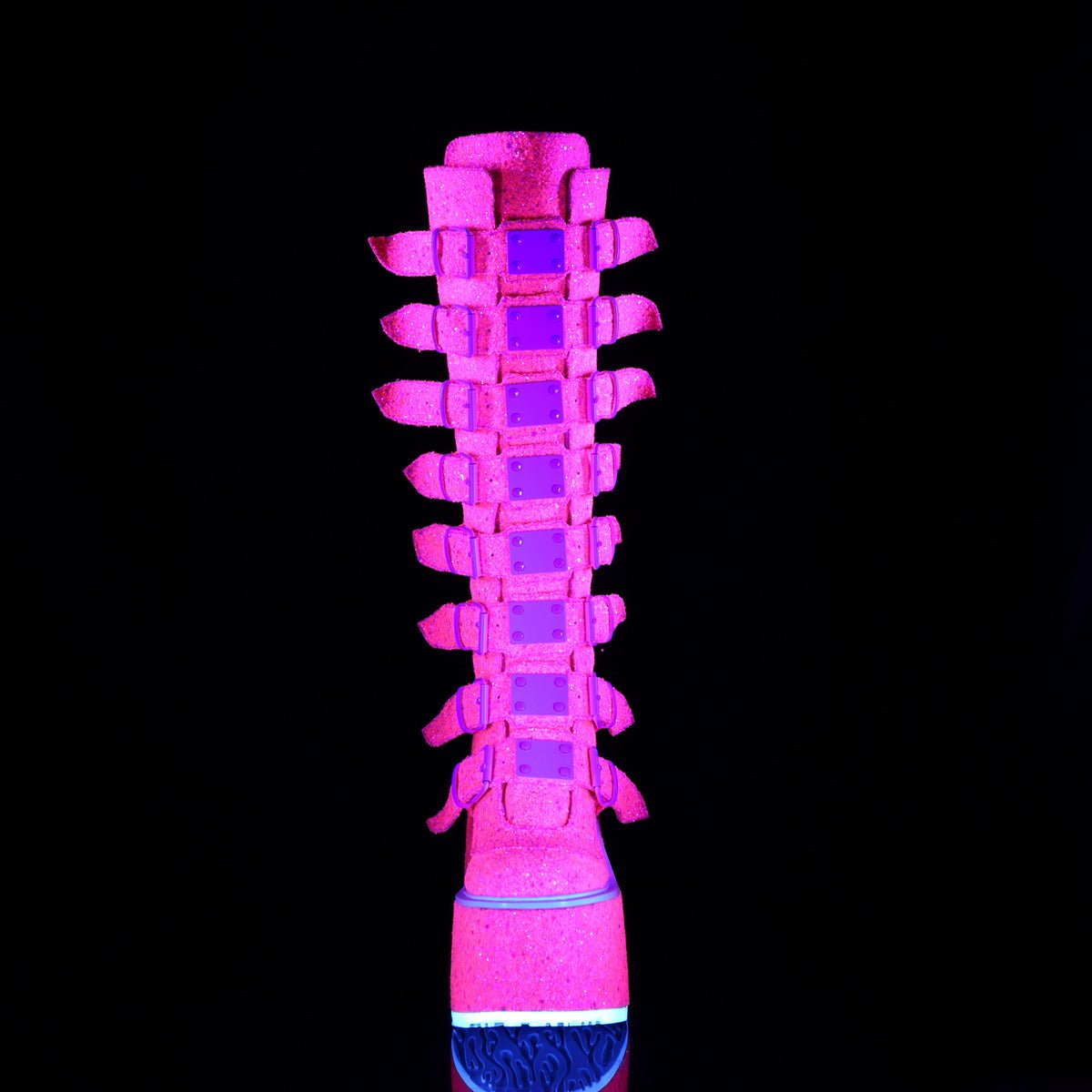 Too Fast | Demonia Swing 815 Uv | Pink Glitter Women's Knee High Boots