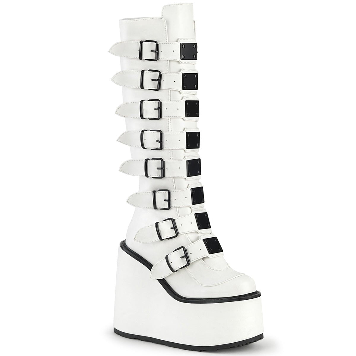 Too Fast | Demonia Swing 815 | White Vegan Leather Women's Knee High Boots