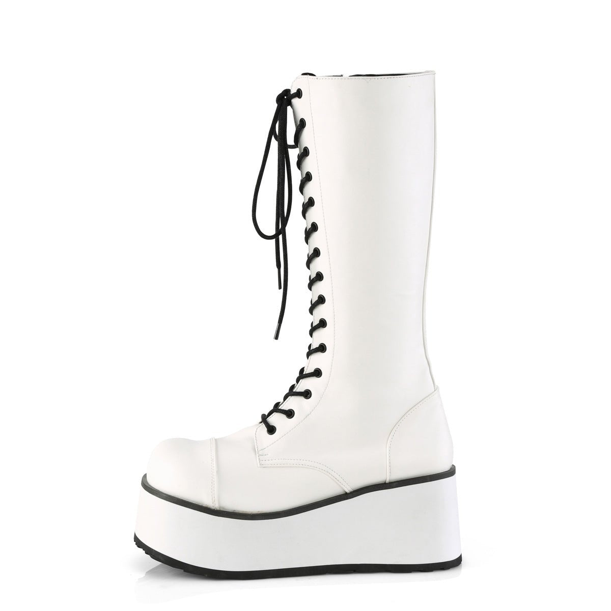 Too Fast | Demonia Trashville 502 | White Vegan Leather Unisex Platform Boots