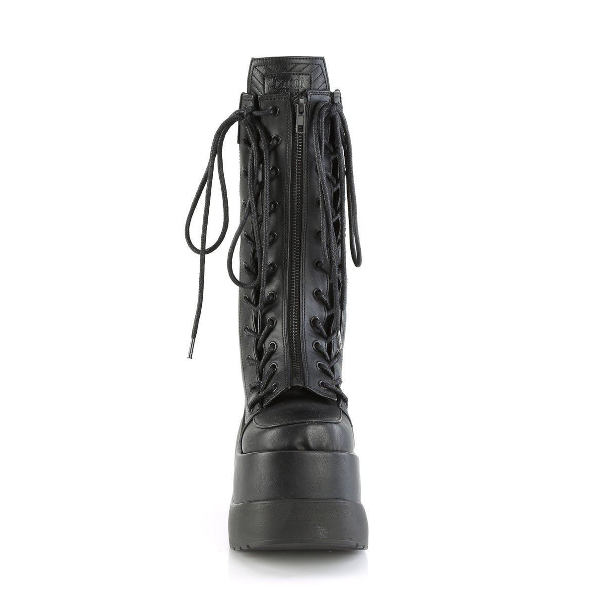 Too Fast | Demonia Void 118 | Black Vegan Leather & Patent Leather Women's Mid Calf Boots