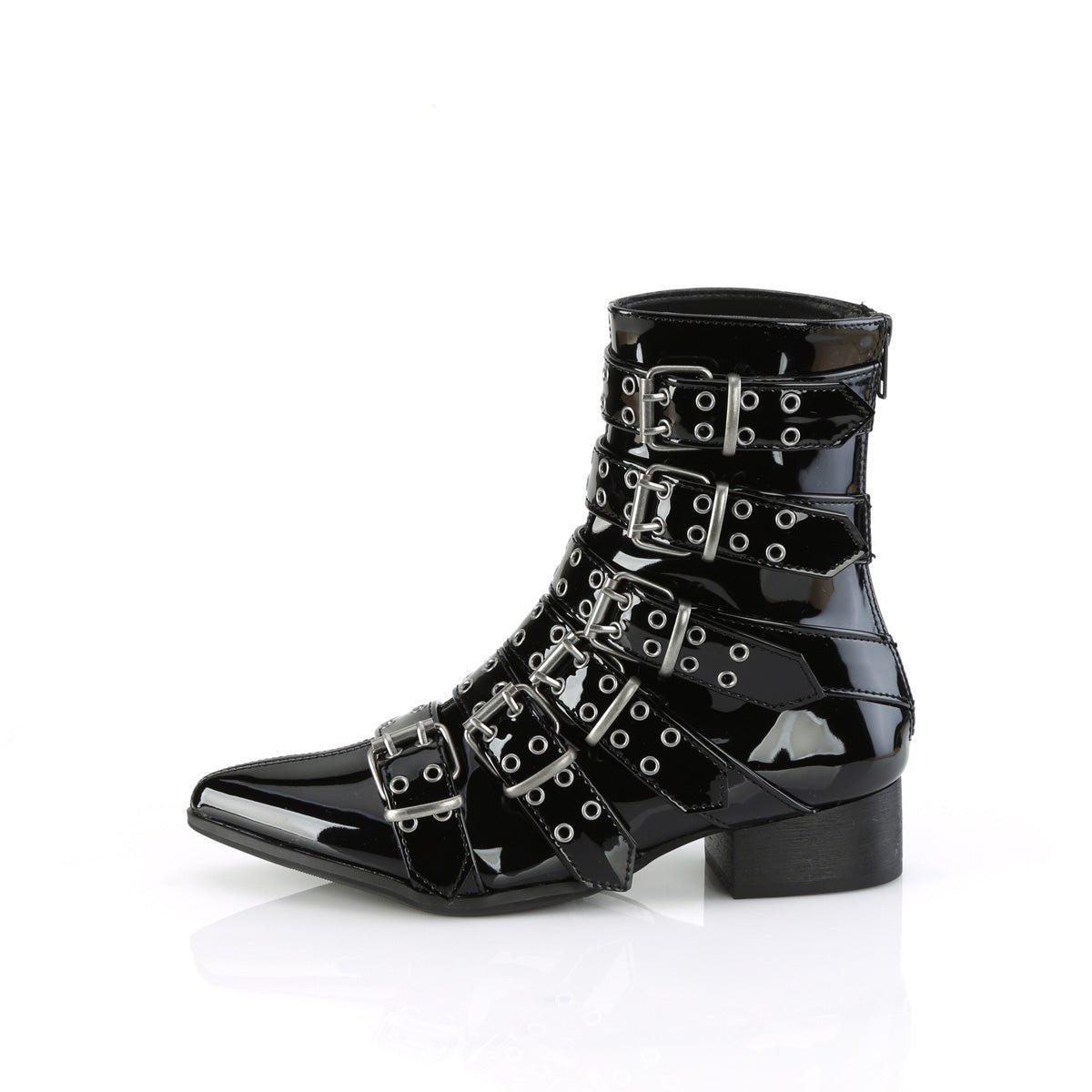 Demonia WARLOCK-70 | Black Patent Leather Unisex Platform Boots 