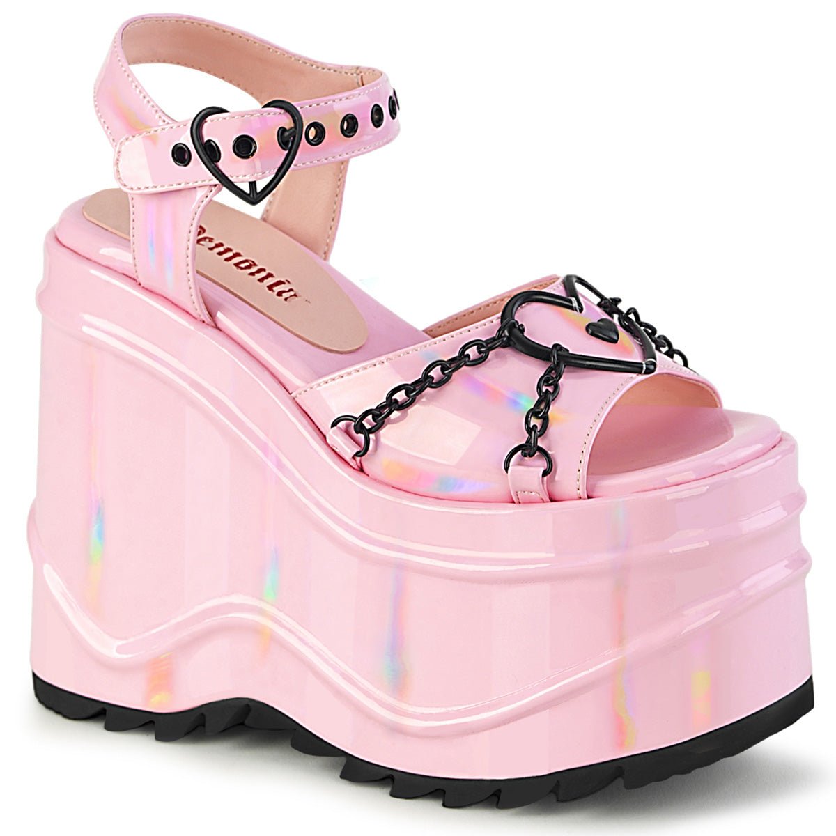 Too Fast | Demonia Wave 09 | Baby Pink Hologram Women's Sandals