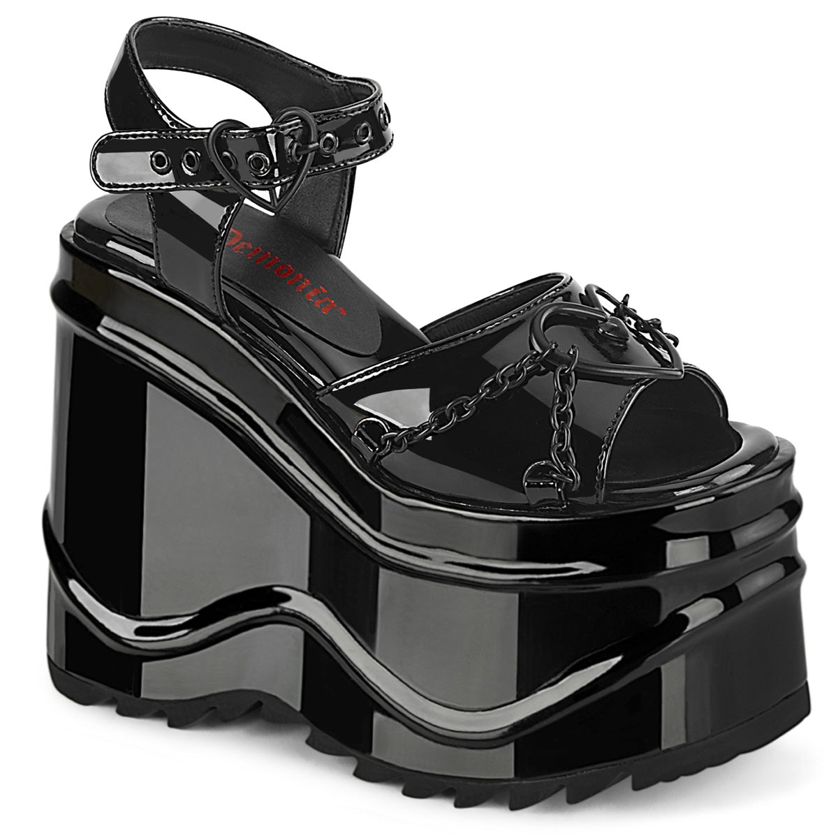 Too Fast | Demonia Wave 09 | Black Patent Leather Women&#39;s Sandals