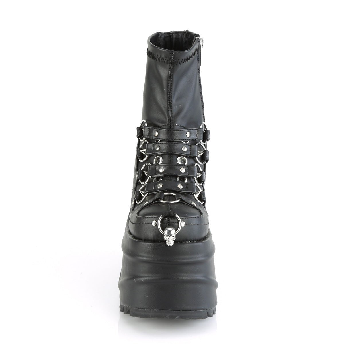 Too Fast | Demonia Wave 110 | Black Stretch Vegan Leather Women's Ankle Boots