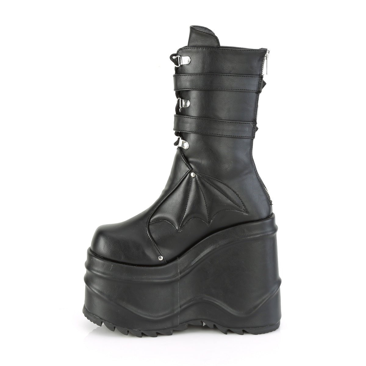 Too Fast | Demonia Wave 150 | Black Vegan Leather Women's Mid Calf Boots