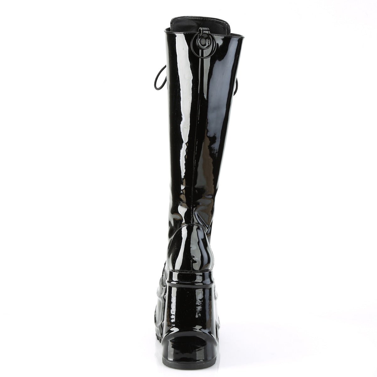 Too Fast | Demonia Wave 200 | Black Patent Leather Women's Knee High Boots