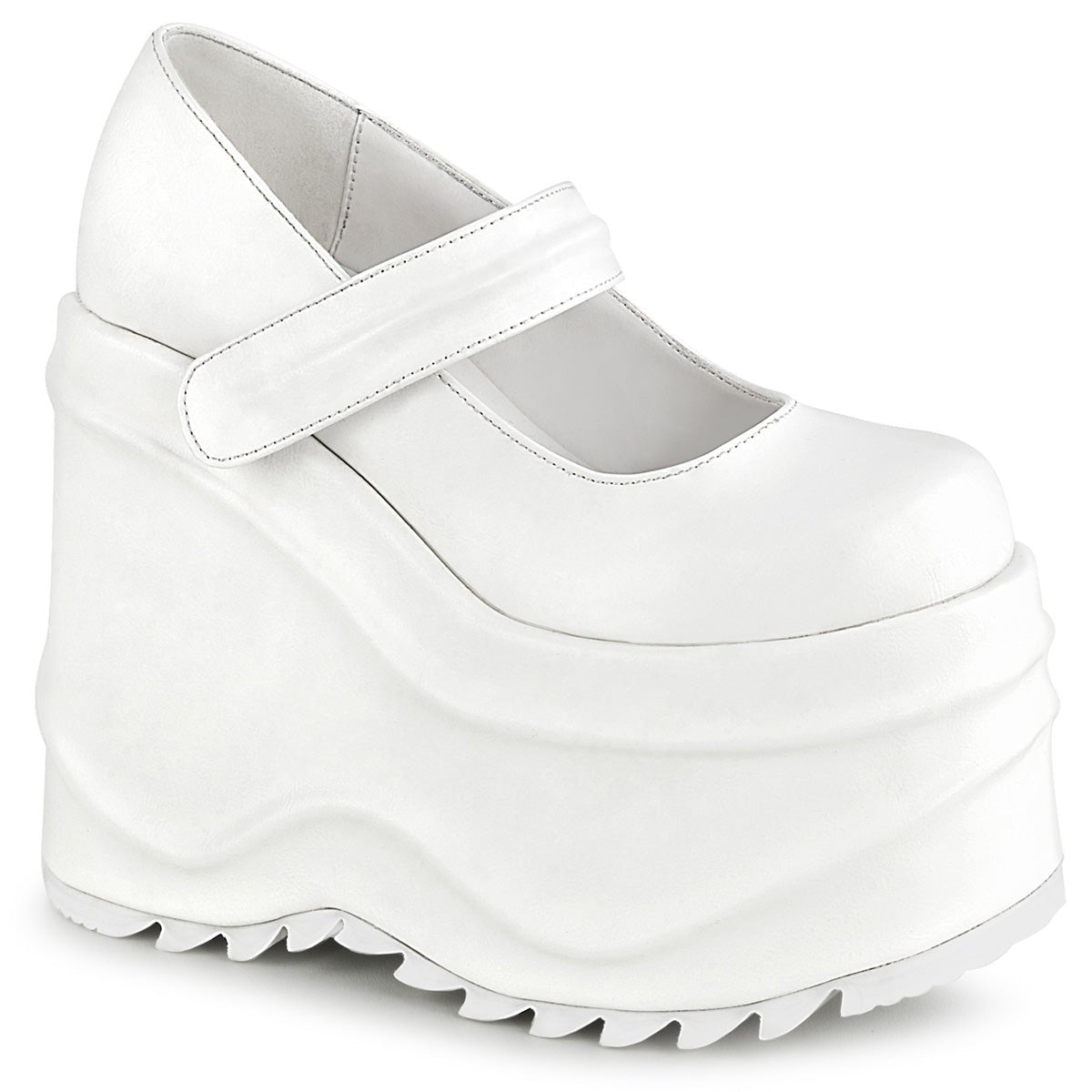 Too Fast | Demonia Wave 32 | White Vegan Leather Women&#39;s Mary Janes
