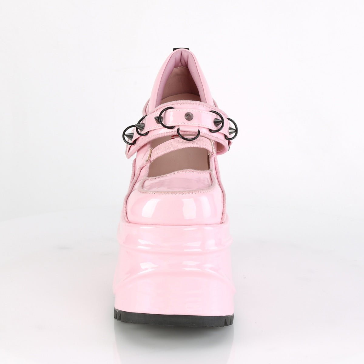 Too Fast | Demonia Wave 48 | Baby Pink Hologram Patent Women&#39;s Mary Janes