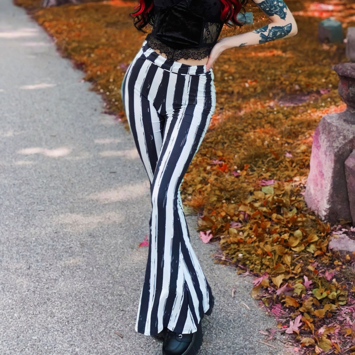 Heartbreak pinstripe fit and flare pants in black and white - part of a set