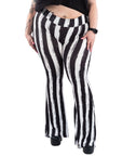 Too Fast | Distressed Black and White Striped Flare Pant Hellz Bellz