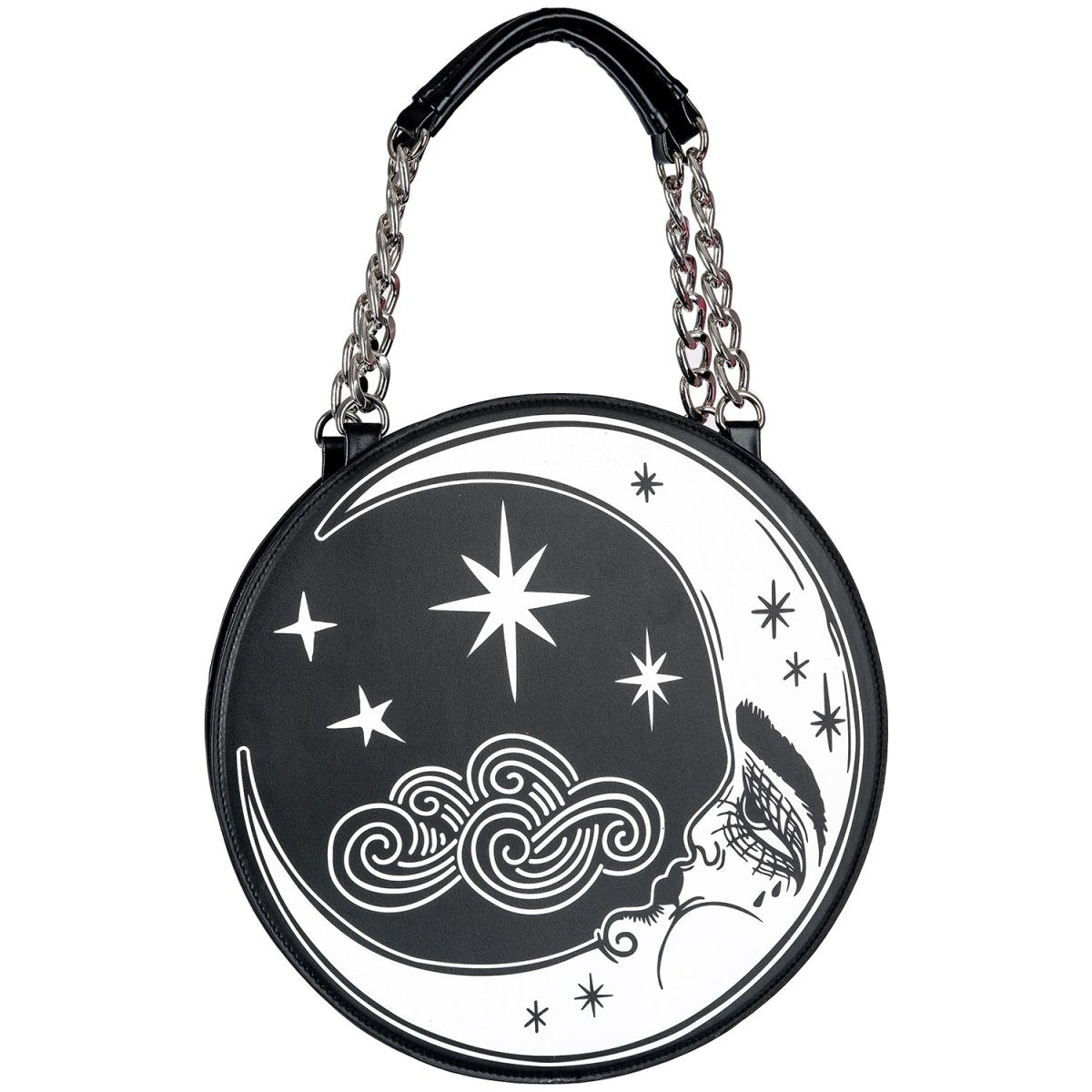 Black, witchy purse, full moon print, moon bag LUNA ROUND BAG - Restyle
