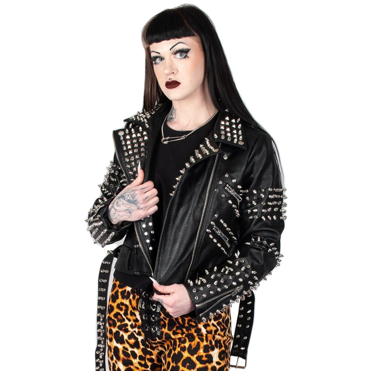 Orchid Bloom  Heavy Metal Studded Leather Jacket – Too Fast
