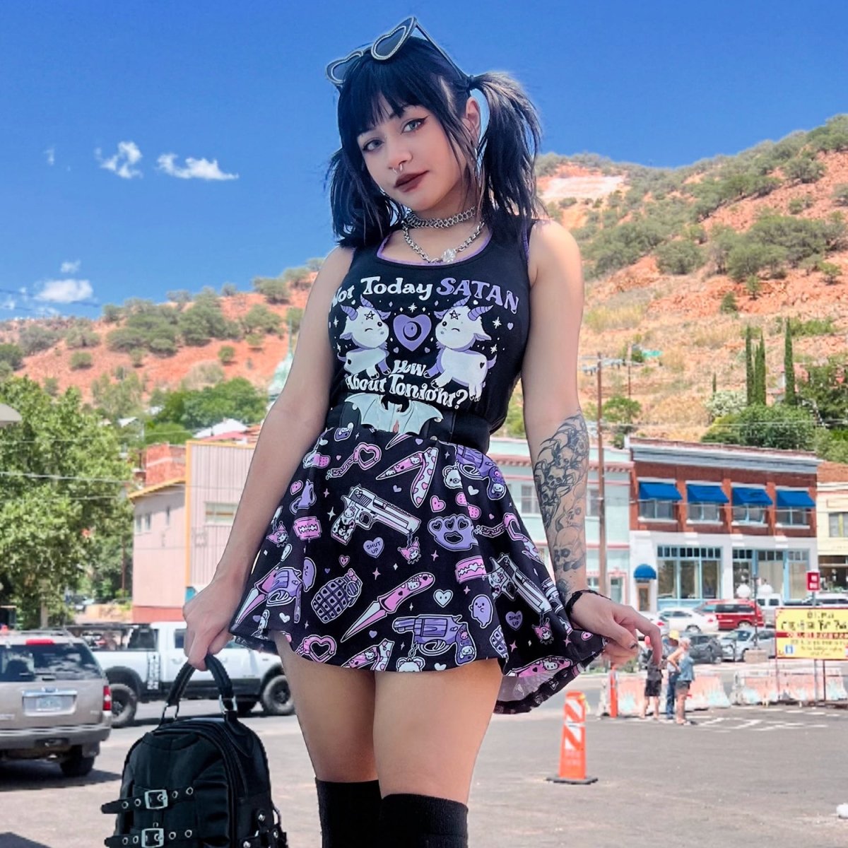 Pastel Goth Guns And Knives Skater Skirt