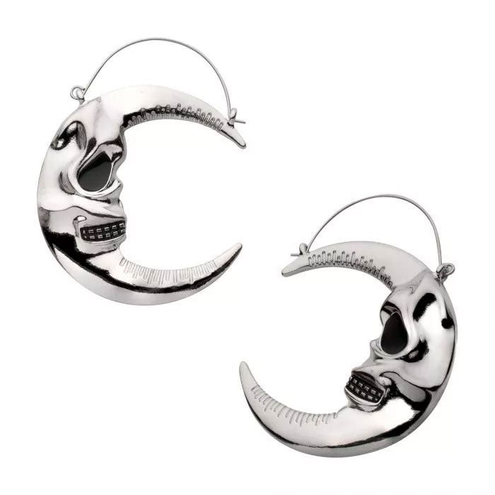 Too Fast | Plug Friendly Hoop Earrings | Skull Crescent Moon