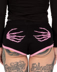 Too Fast | Skeleton Hands Pink Trim Dolphin Shorts