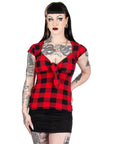 Too Fast | Switchblade Stiletto | Red Plaid Dame Tie Top