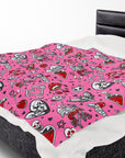 Pink Love Skulls Plush Blanket