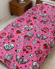 Pink Love Skulls Plush Blanket