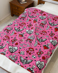 Pink Love Skulls Plush Blanket