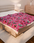 Pink Love Skulls Plush Blanket