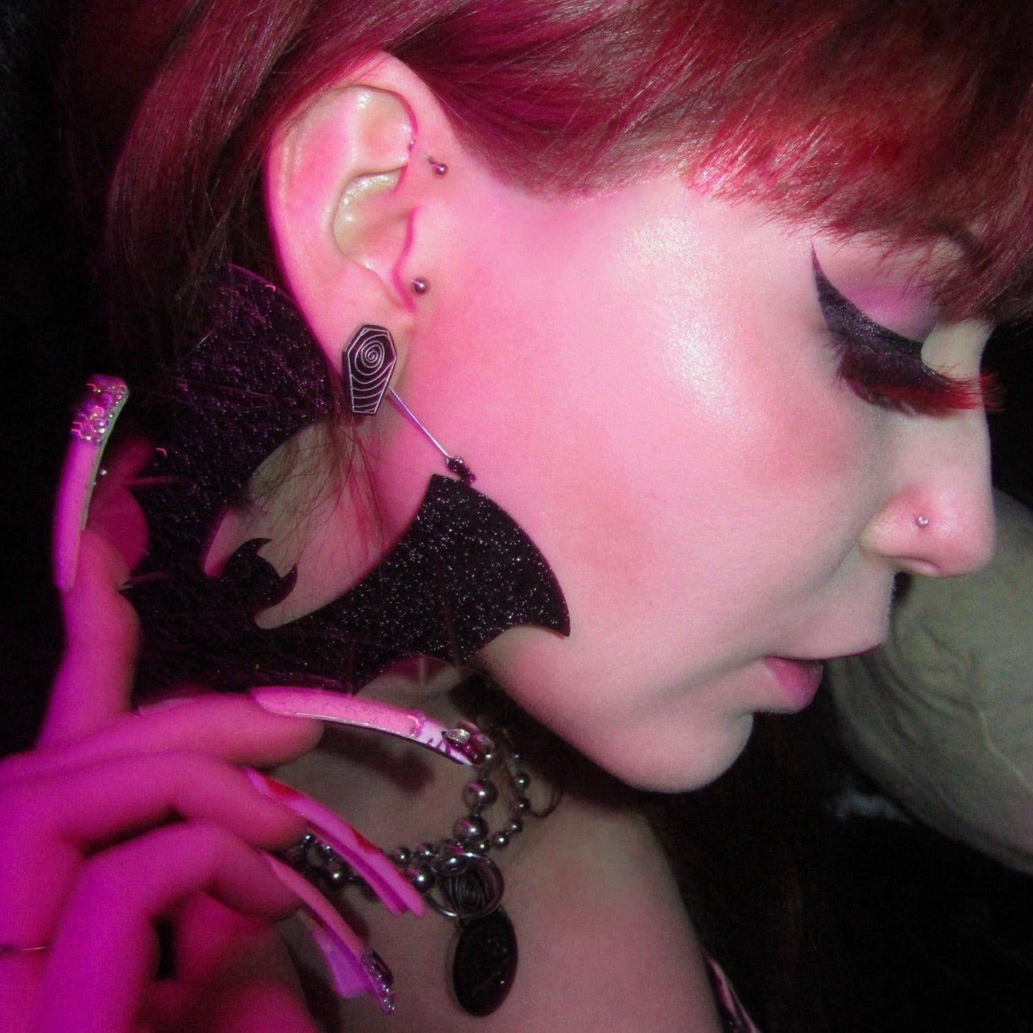 Black Glitter Halloween Bat Earrings
