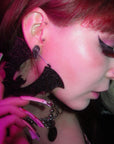 Black Glitter Halloween Bat Earrings