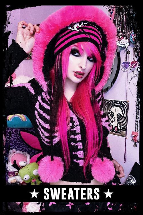 Long Coffin Pink & Black Goth Emo Press on Nails With Charms and Bows  Valentines Day 2024 Gift 