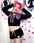 Bony Rib Cage Skelly Pink Fur Cardigan