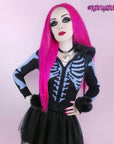 Purple Rib Cage Skeleton Fur Cardigan